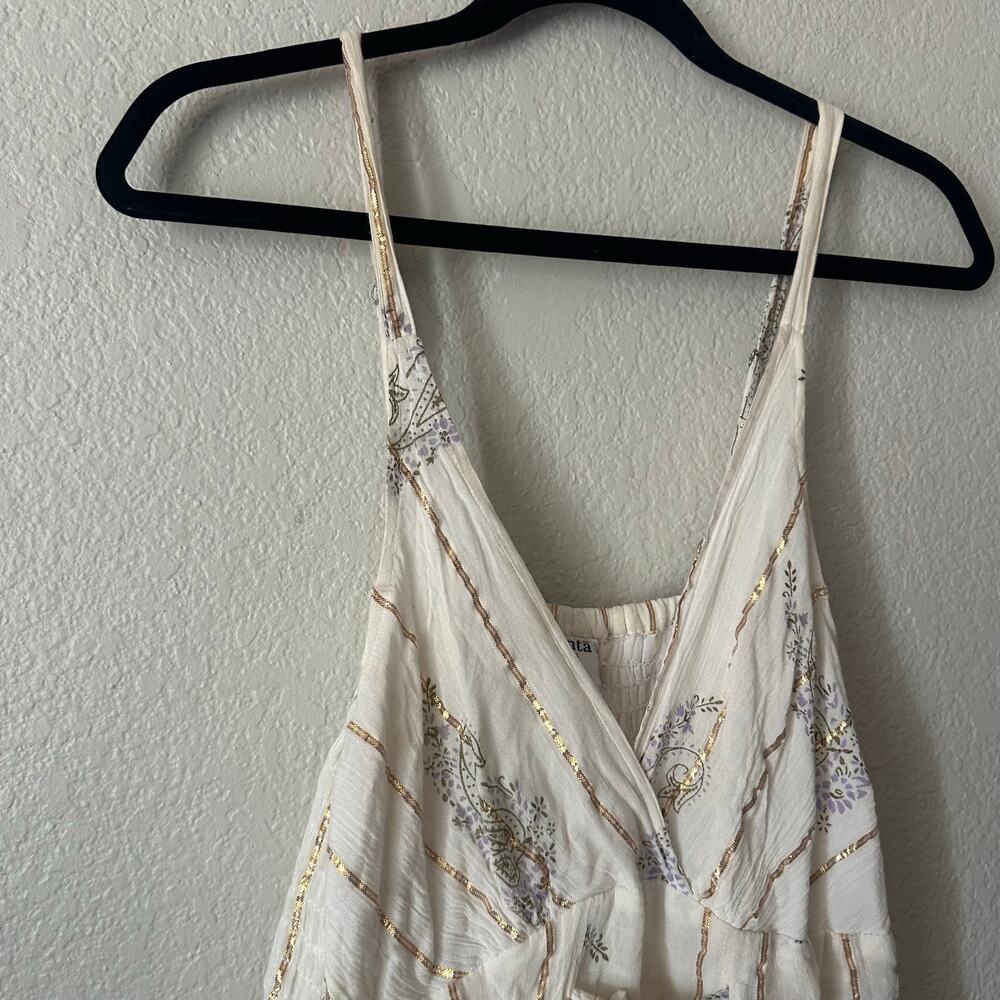 Boho Paisley Tiered Metallic Maxi Dress Festival Cottagecore White - Picture 5 of 9
